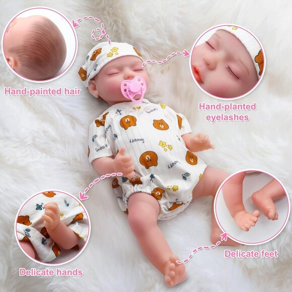 🆕 Hitish Reborn Baby Doll White Sleeping Silicone Full Body Soft Vinyl Toy Kids - Picture 4 of 7